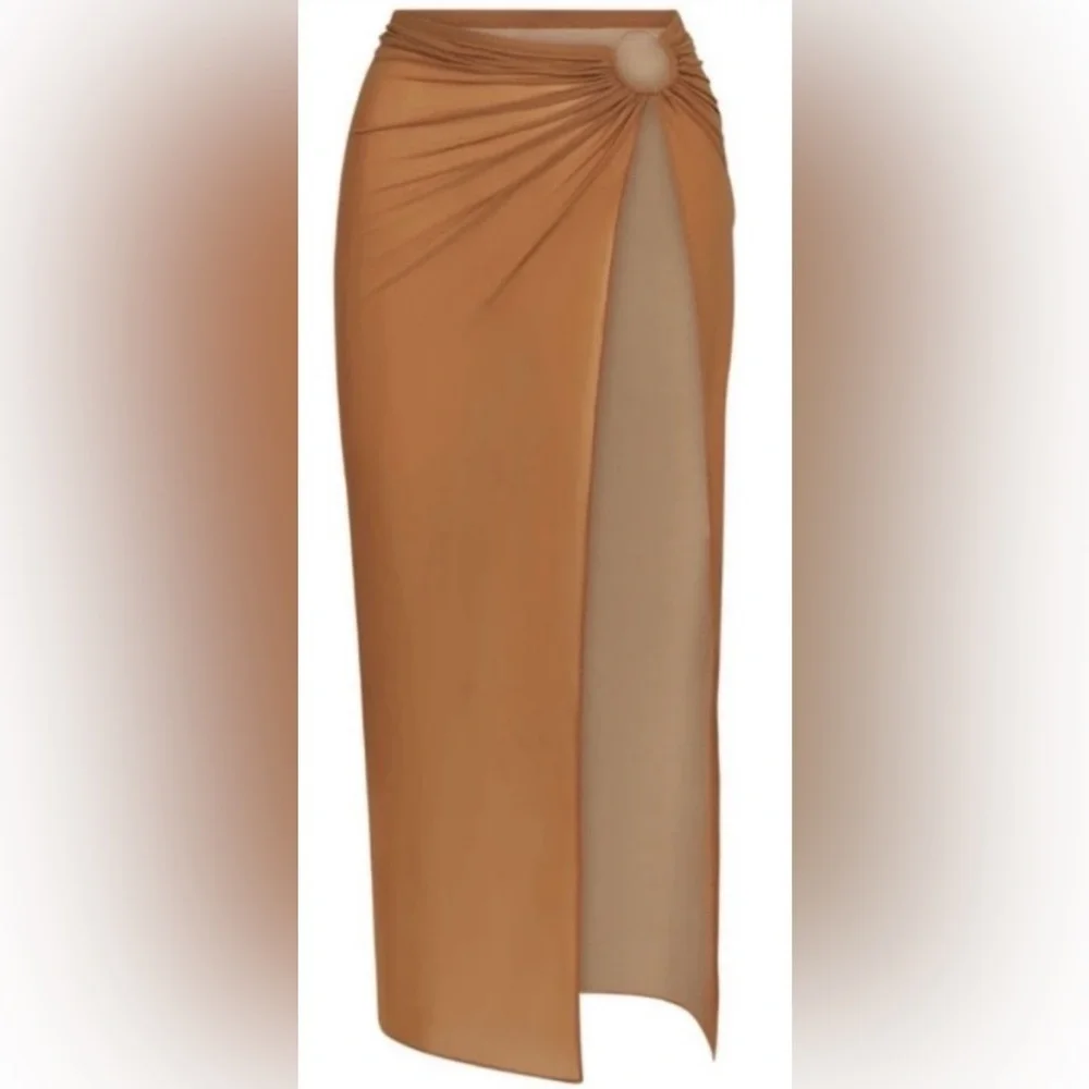 SKIMS COVER UP Mesh Long Sarong Color Almond Size 3X